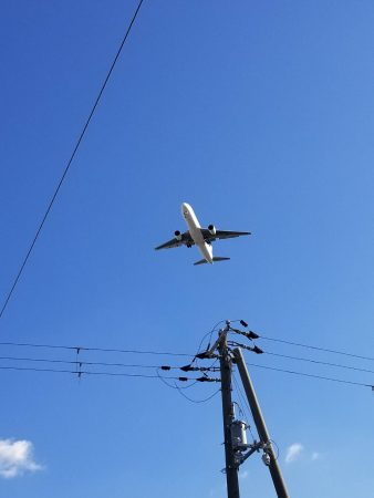 神崎川に近づくにつれ、飛行機の姿が近くに見えるようになりました。