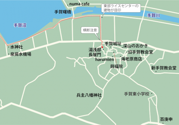 道の駅しょうなん方面から手賀沼沿いに自転車を走らせて手賀地域に入るときのコースマップです。