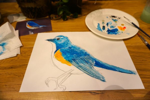 青い鳥を描いた、タンタンの絵です。