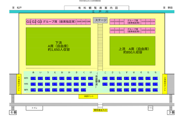 有料観覧席案内図（引用：流山市HP）