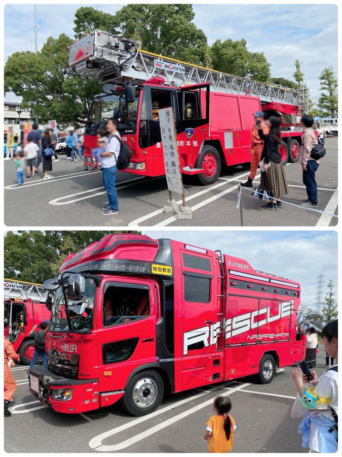 目の前で見る消防車は圧巻！！