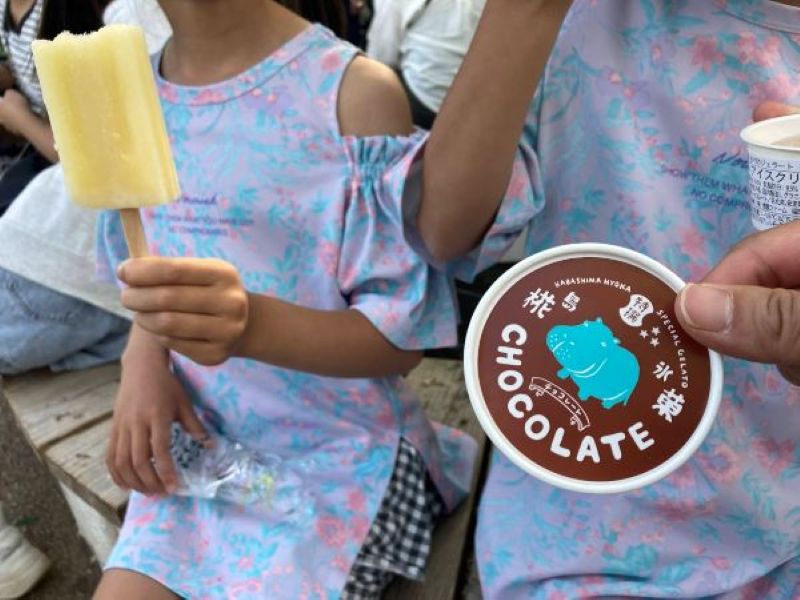 娘たちは甘夏みかんのアイスキャンデー、チョコレートのジェラートをチョイス