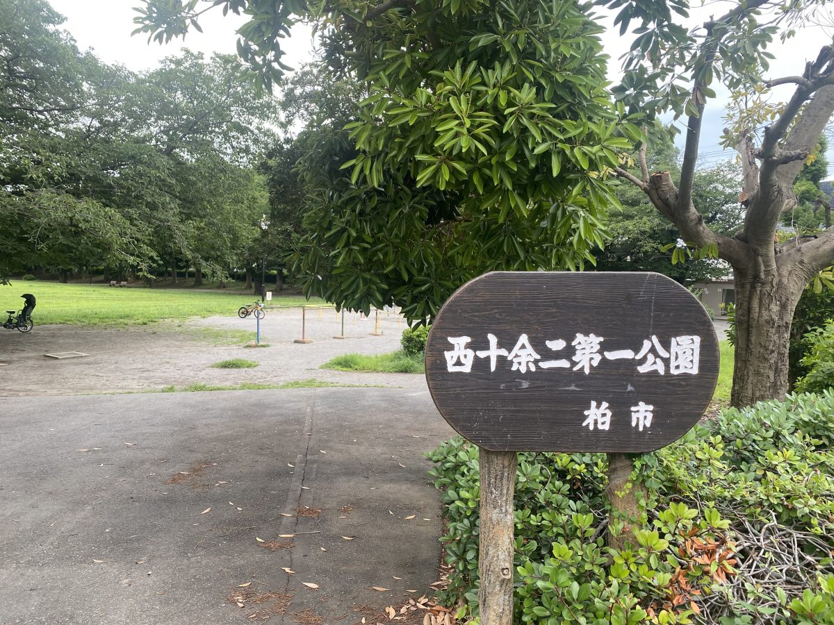 【公園入口の様子】公園に到着して、1番惹かれたのは大きな木々に囲まれていること！夏の公園遊びには日陰は必須なので最高でした