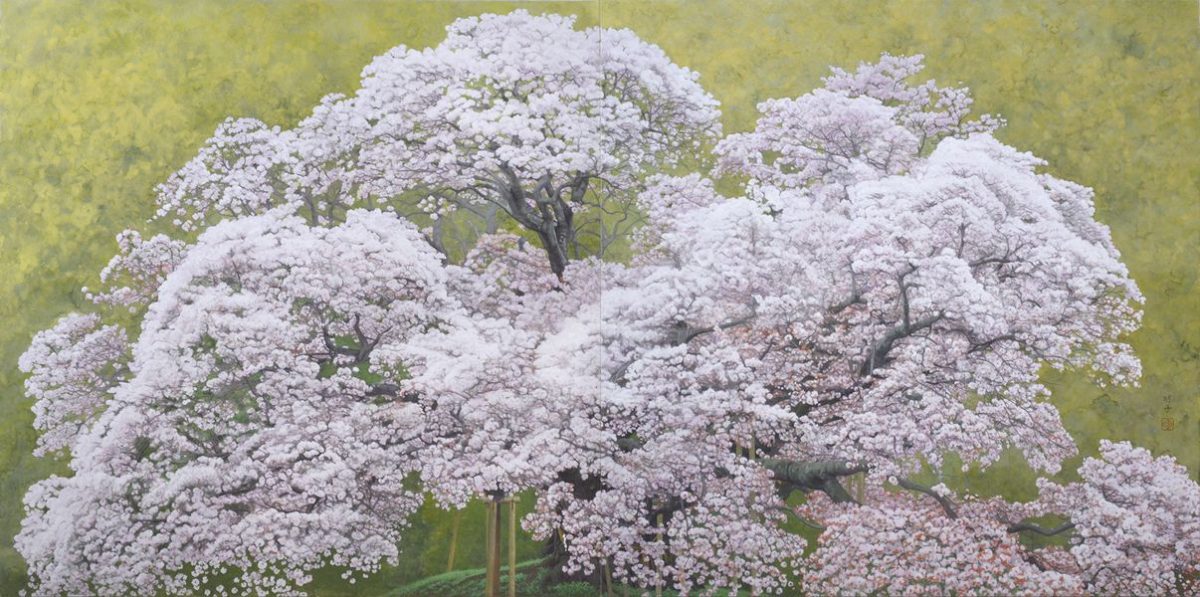 樹齢400年を超える印西市の「吉高の大桜」を描いた、今年の作品《大桜》。今回の個展の目玉のひとつ！