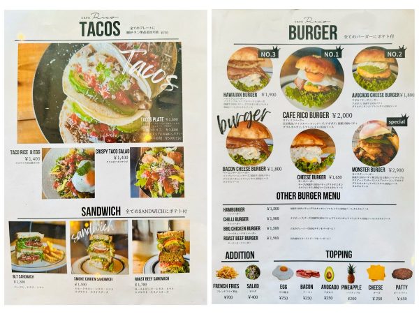 ハンバーガー、タコスメニュー