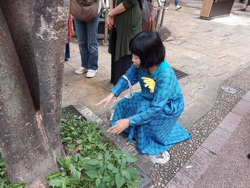ツアー中、植栽の柱の根元に倒れているタンポポを見つけて、花への思いを語ってくださいました。この愛おしいタンポポの姿もぜひご覧になってください。