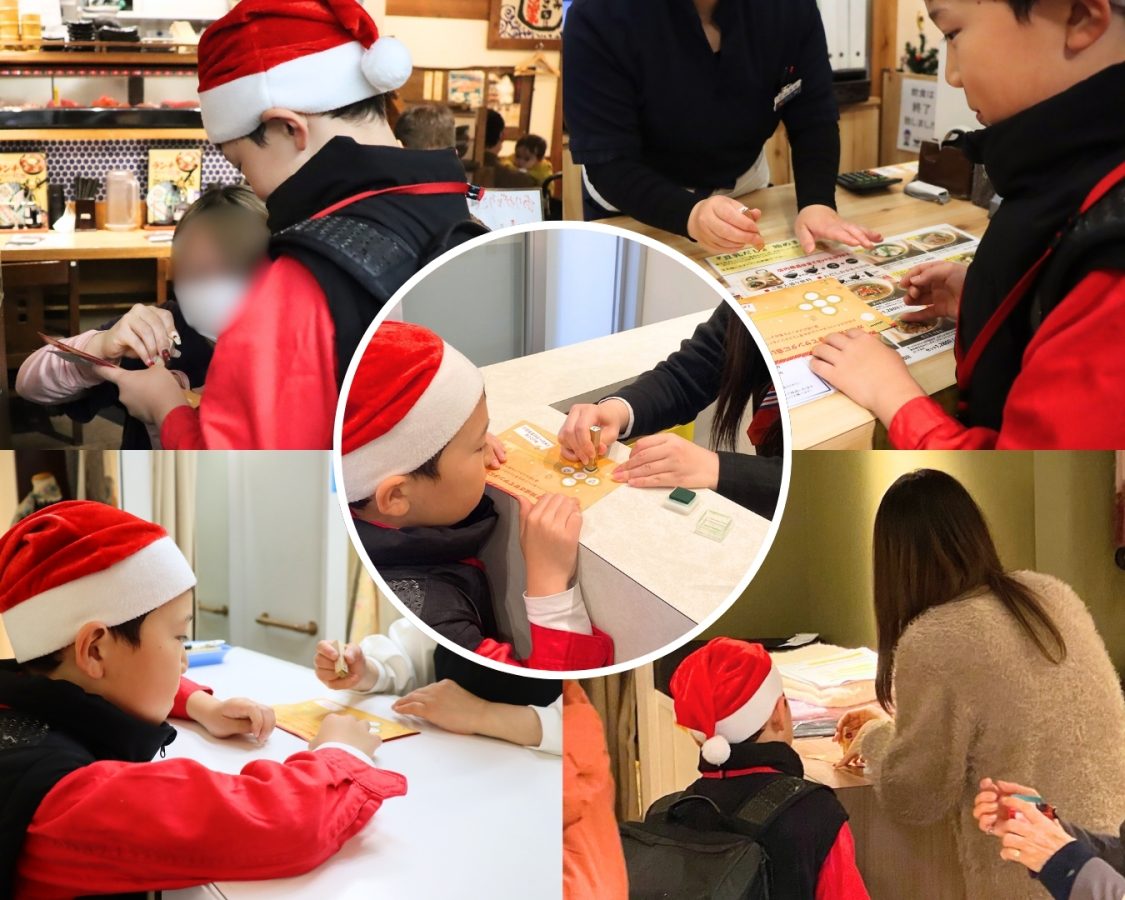 5つのお店をまわって、スタンプ集め。 少しずつ増えていくスタンプに、息子の表情も自信満々に。