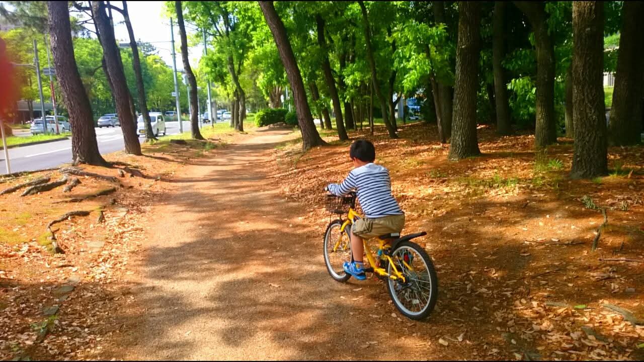 子供にも安心な歩道。　ちょっと昔の写真のためヘルメットは未着用（みなさんはシッカリ着用してくださいね！）