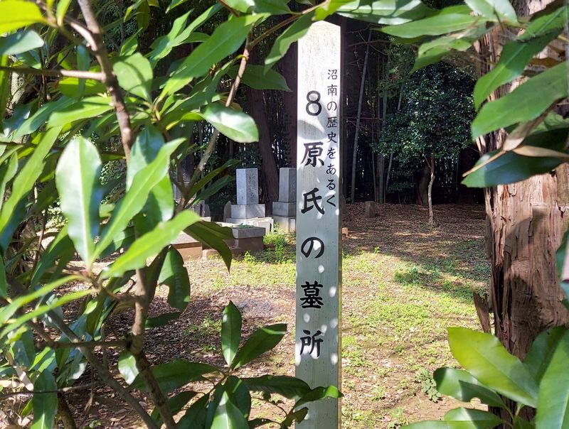 原氏墓所。胤次氏とその家族の墓の背後には、引き取り手のない出獄者の墓石も並んでいます。